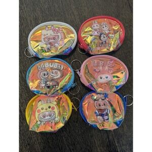 Labubu Coin Purse Holographic Iridescent Zipper Pouch Keychain Lot Of 6 New